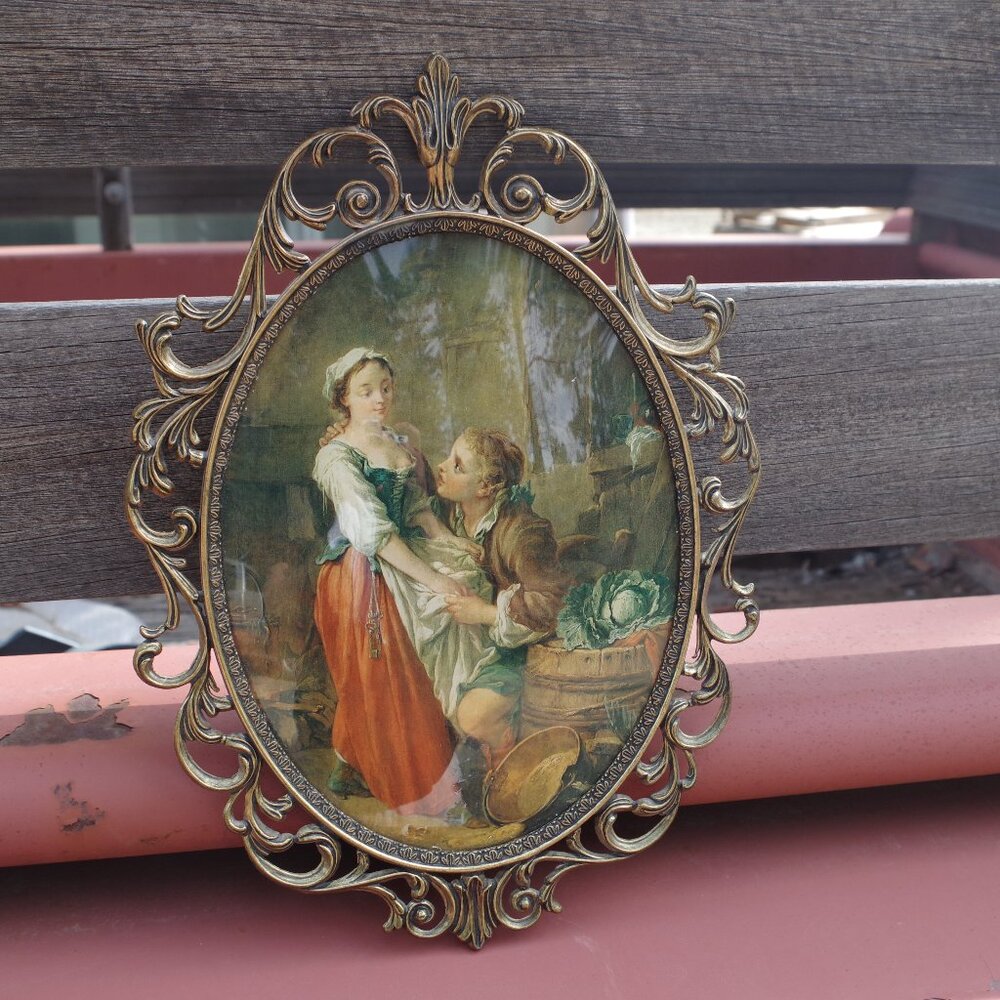 Beautiful Antique Convex Glass Brass Picture